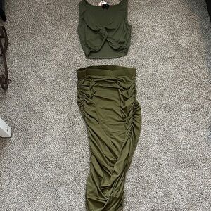 Cider Olive Green Skirt Set